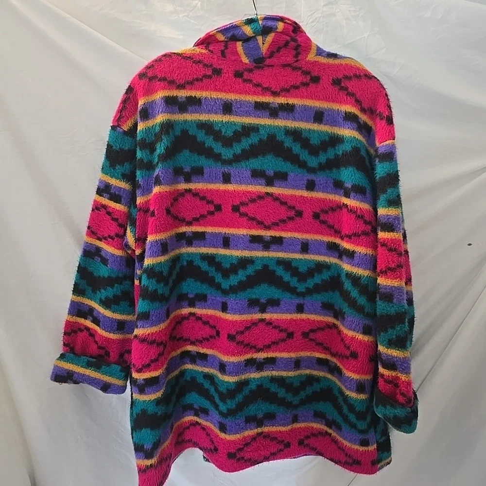 Vintage 90's Loom Wear Aztec Fleece Blazer Jacket Oversized USA Pockets Colorful